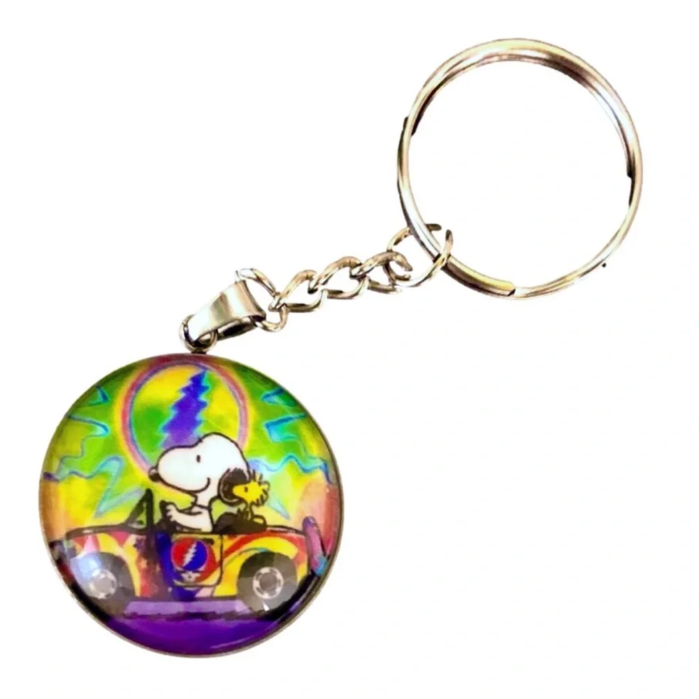M GRATEFUL DEAD SNOOPY WOODSTOCK Custom Glass Cabochon Keychain BuyItWhenFound